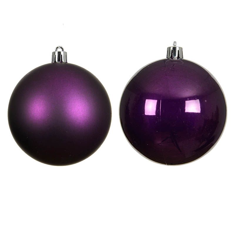 Julekugler af genbrugsplast i mørk lilla 10cm closeup