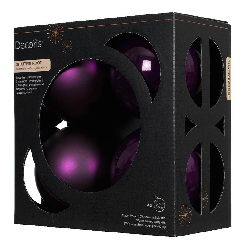 Julekugler af genbrugsplast i mørk lilla 10cm
