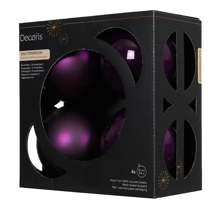 Julekugler af genbrugsplast i lilla 10cm