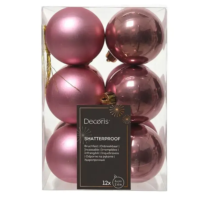 Julekugler af plast i rosa