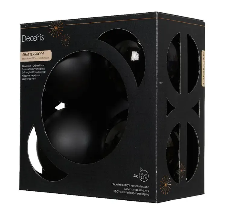 Julekugler af genbrugsplast i sort