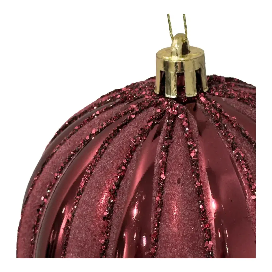 Julekugle af plast og velour i bordeaux 8cm closeup