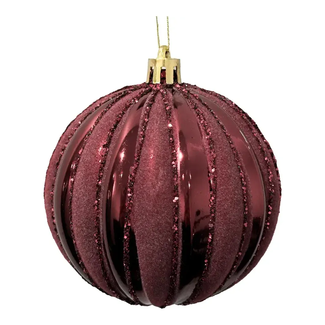 Julekugle af plast og velour i bordeaux 8cm