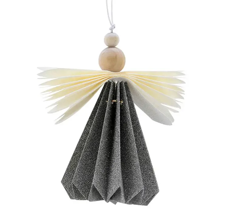 Engel med ophæng af pap i mørkegrå juletræspynt