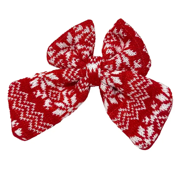 Julepynt strikkede sløjfer af polyester med mønster i rød og hvid, enkelt sløjfe
