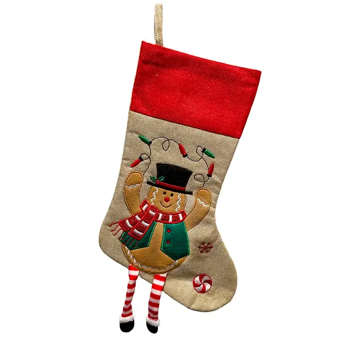 Julesok med brunkagemand motiv, af polyester i multifarver