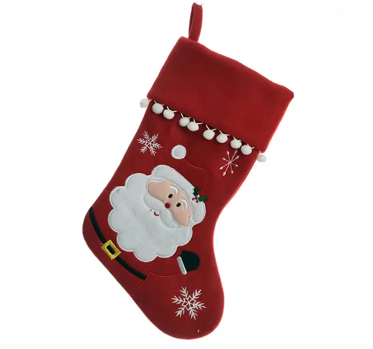 Julesok i rød filt med julemandsmotiv