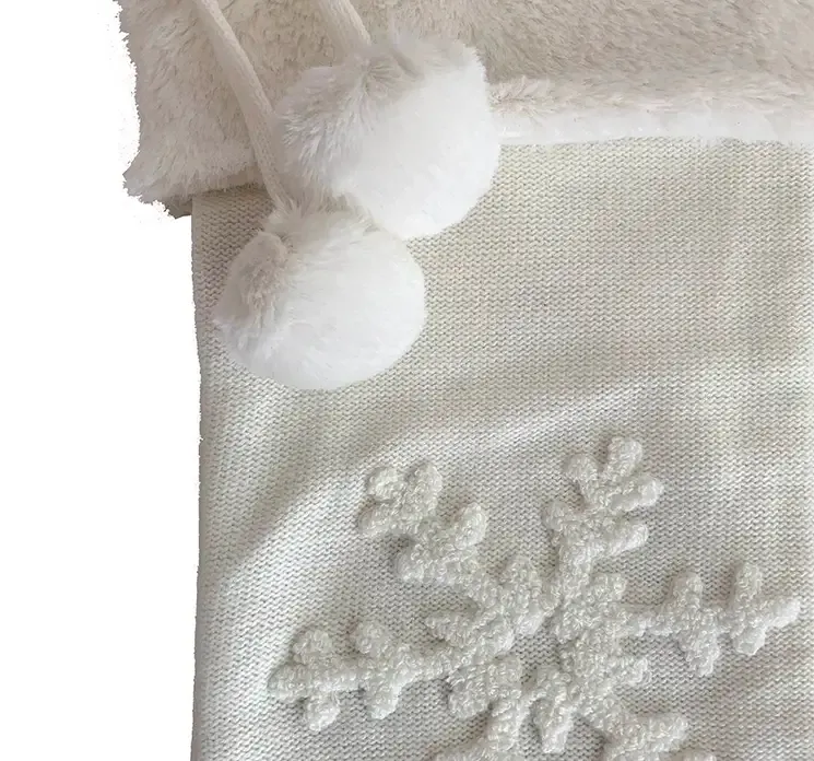 Julesok i hvid strik med plyskant