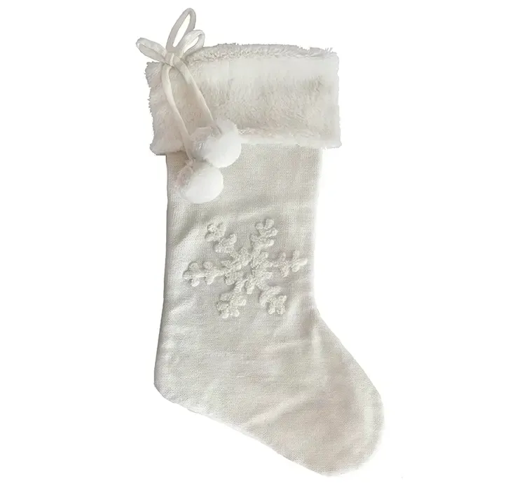 Julesok i hvid strik med hvid plyskant