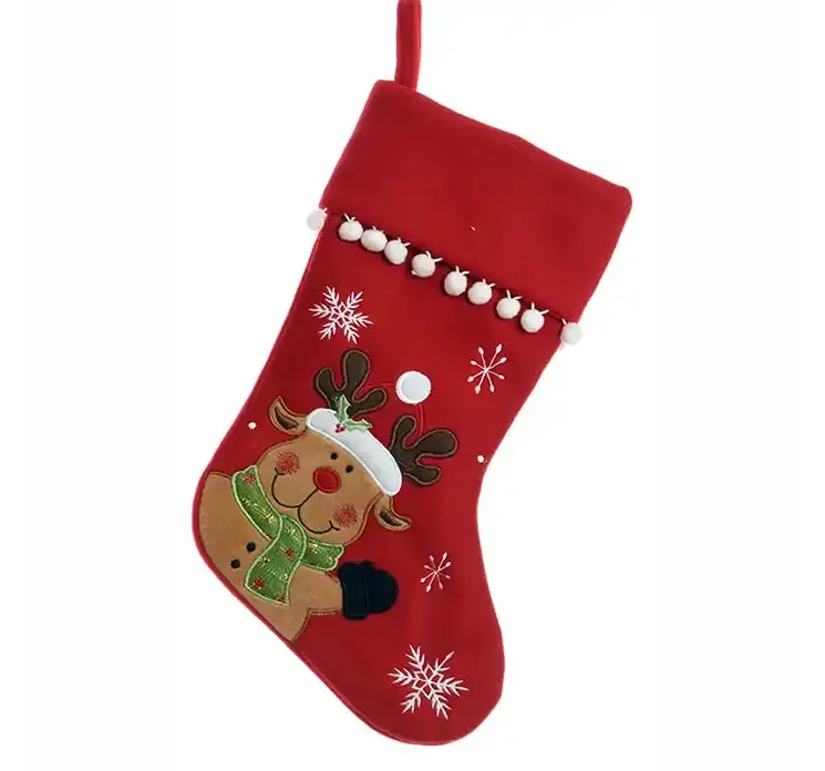 Julesok i rød med rensdyr motiv af filt