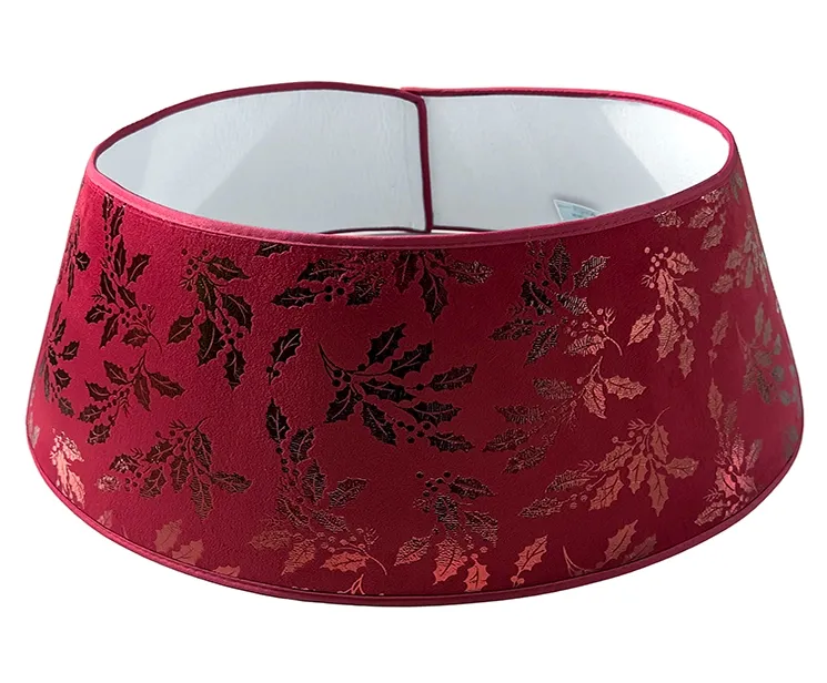 Juletræsfod skjuler af polyester i bordeaux med blankt mistelten mønster