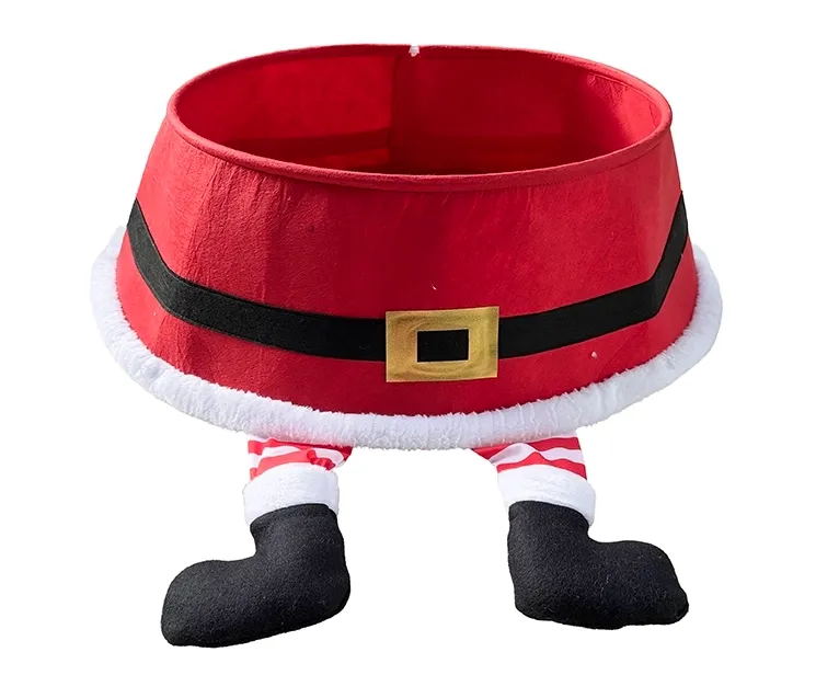 Juletræs fodskjuler i filt lavet som nederste del af julemand med små ben der stikker ud