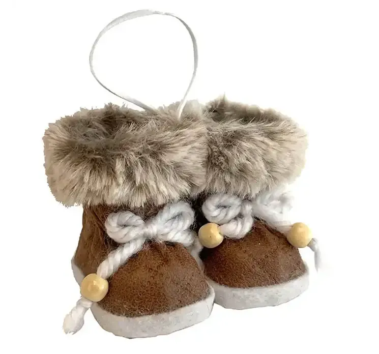 Juletræspynt små støvler med plyskant i lysebrun