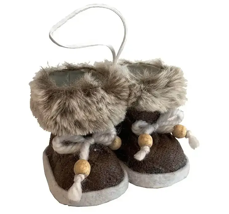 Juletræspynt små støvler med plyskant i brun