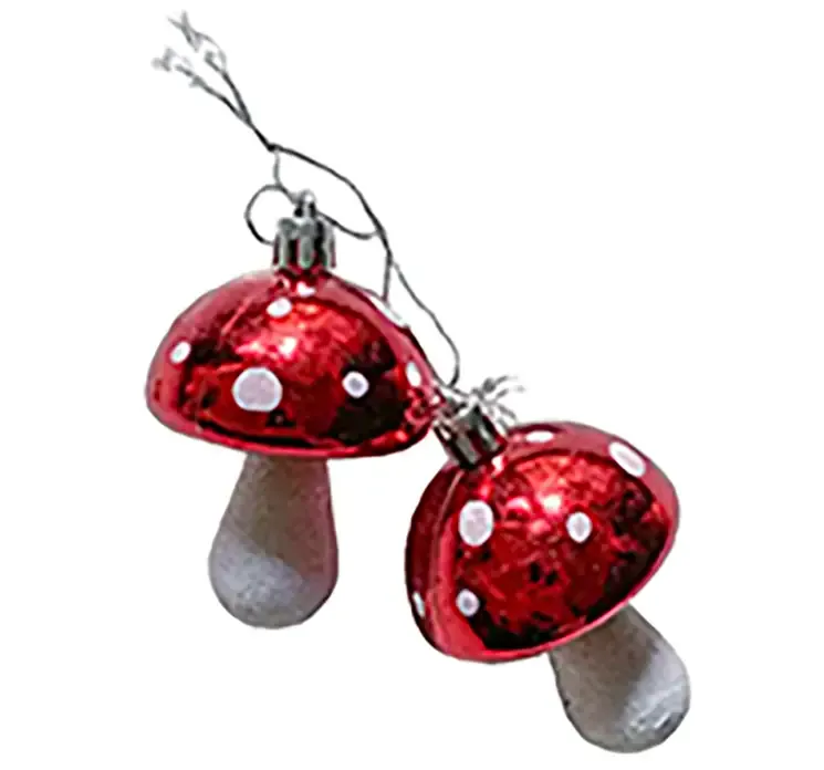 Svampe af plast i rød og hvid til juletræspynt