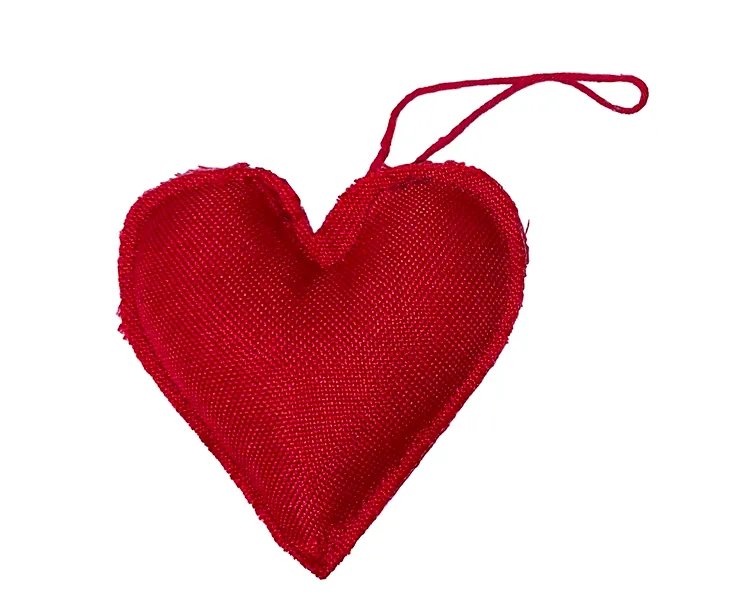 Rødt stofhjerte til juletræspynt