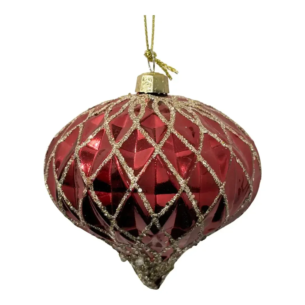 Ornament af plast i blank rød farve som juletræspynt 8cm
