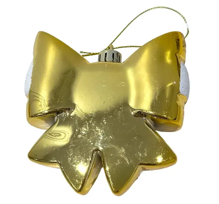 Juletræspynt sløjfe af plast i guld og hvid farvet bagside