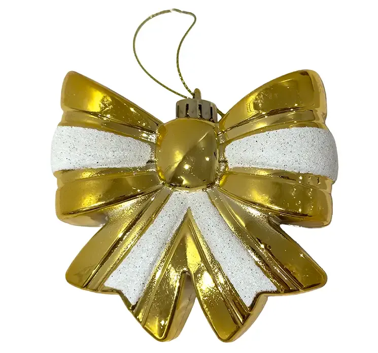 Juletræspynt sløjfe af plast i guld og hvid farvet