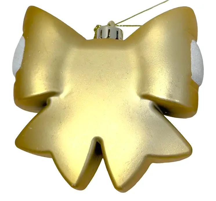 Juletræspynt sløjfe af plast i guld og hvid farvet, mat, bagside