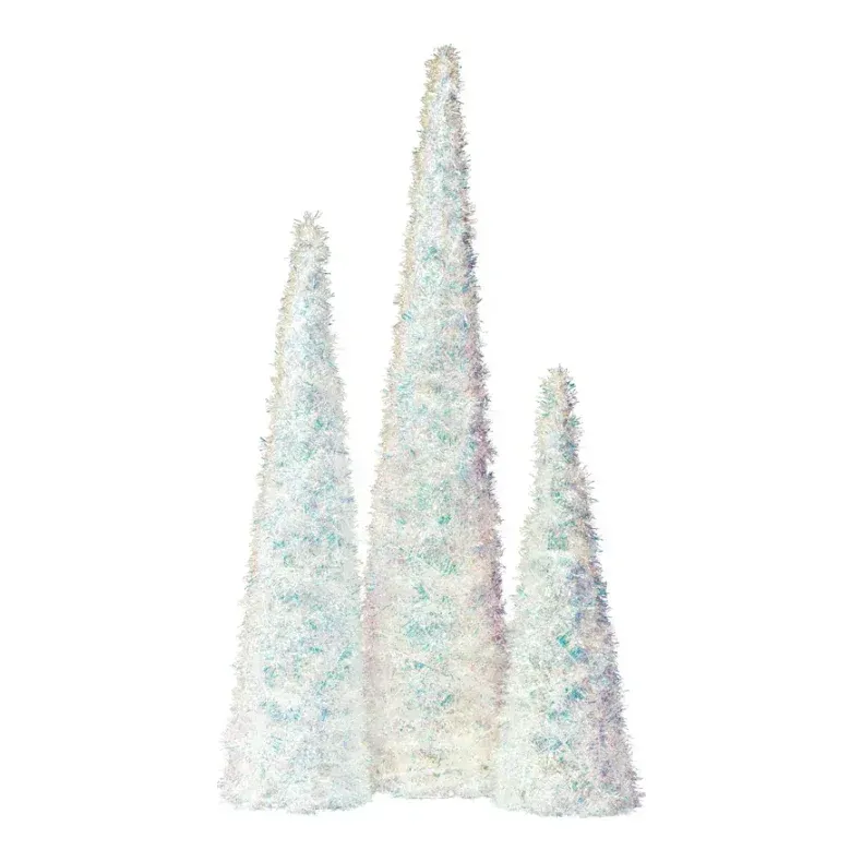 Julekegler m/ sne, 3 stk., 45-80cm, kunstig julepynt  – Brøndsholm
