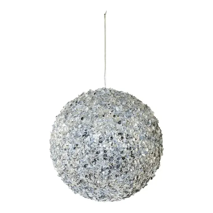 Julekugle, Ø25cm, sølv m/ glitter og pailletter – Brøndsholm