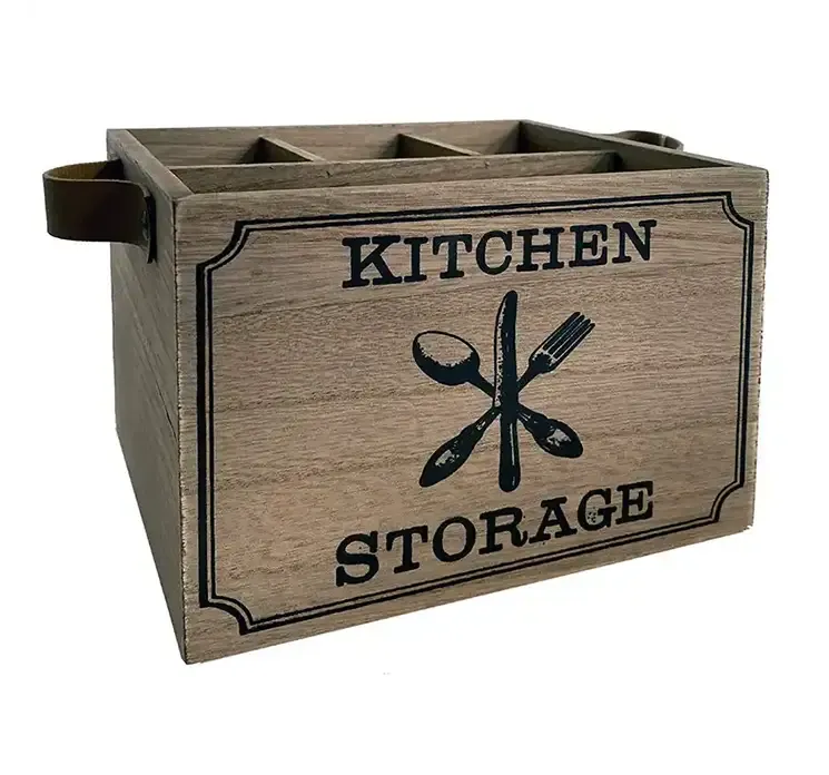 Køkken bestik holder brun træ med læderhank