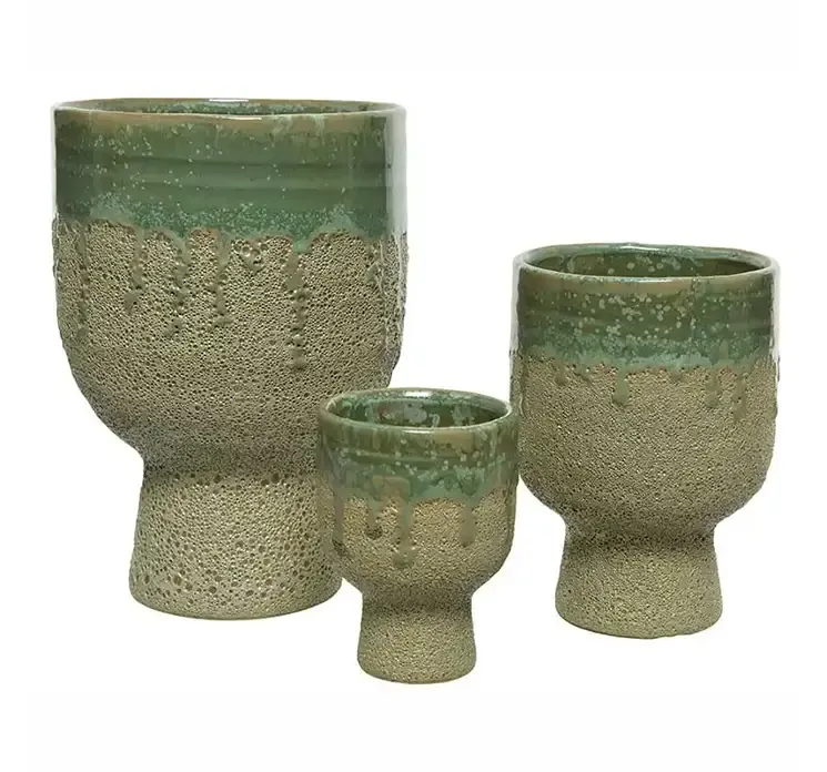 Krukke sæt i grøn keramik, sæt med 3 størrelser