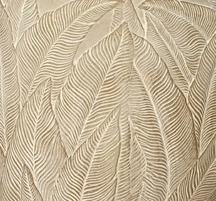 Krukkesæt med blad motiv af ler i naturfarvet closeup