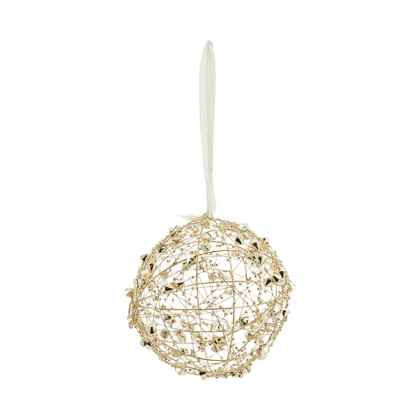 Kugle med perler, Ø15cm, guld, metalwire – Brøndsholm