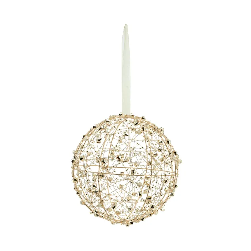 Kugle med perler, Ø20cm, guld, metalwire – Brøndsholm