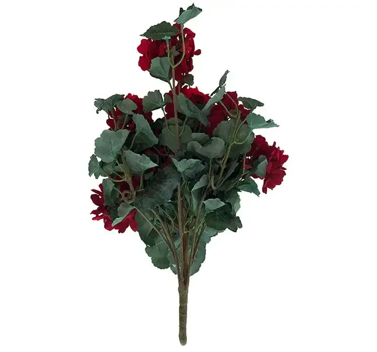Kunstig pelargonie buket i rød af plast bagside