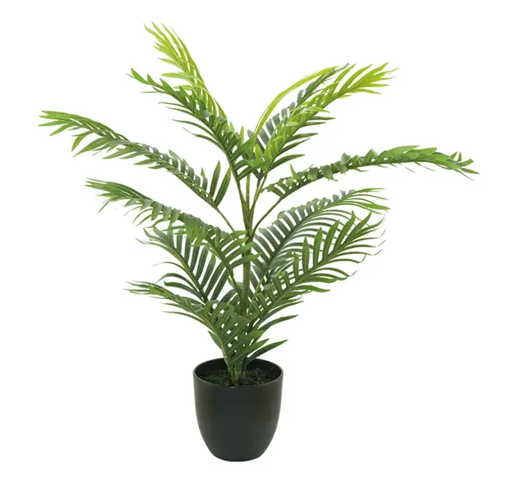 Kunstig areca palme af plast i sort potte