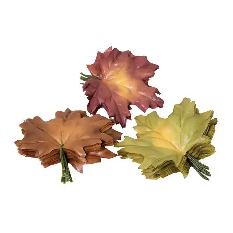 Kunstige ahorn blade af kunstsilke i brun og grøn