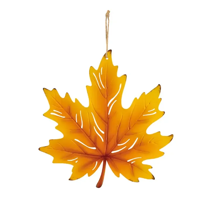 Kunstig ahornblad af metal i orange til ophæng