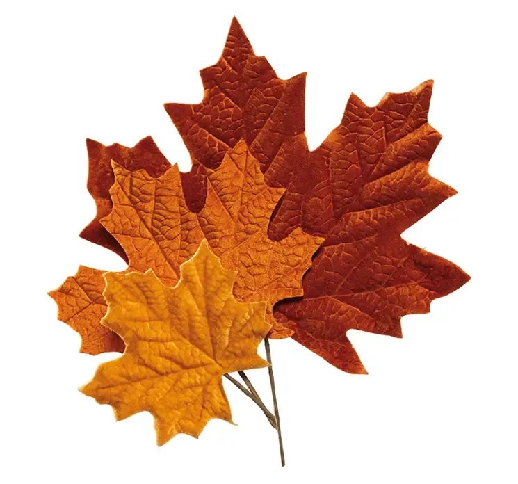 Kunstig ahorn blade sæt med 3 stk. af papir og velour i efterårsfarver