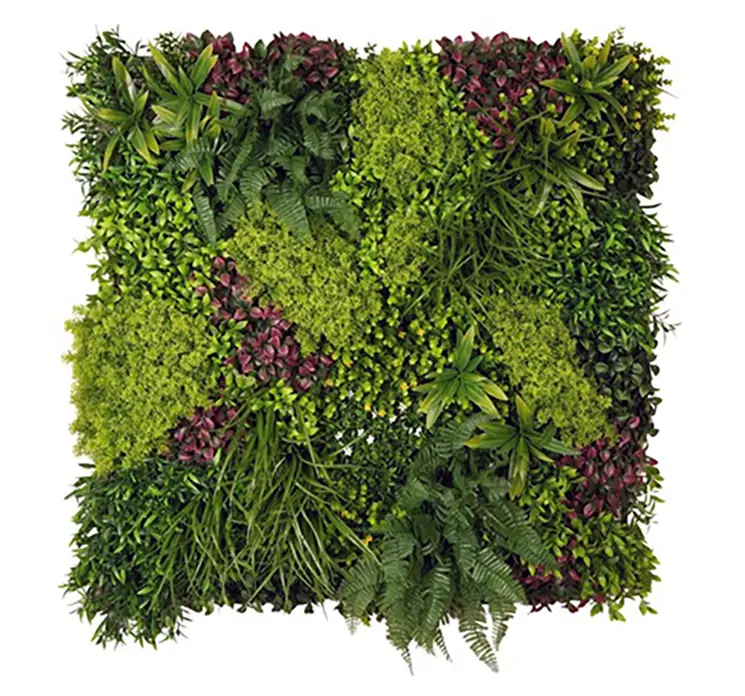 Blad mix plade af kunstig planter af uv-beskyttet plast i grønne nuancer 100x100cm