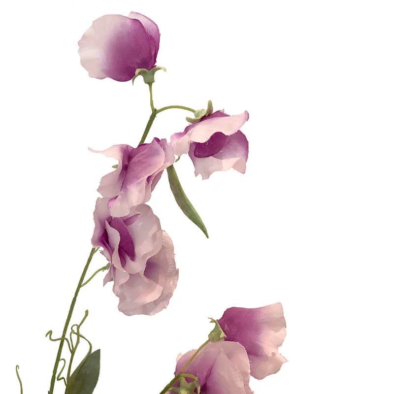 Ærteblomst i lilla og hvid af plast kunstig blomst closeup