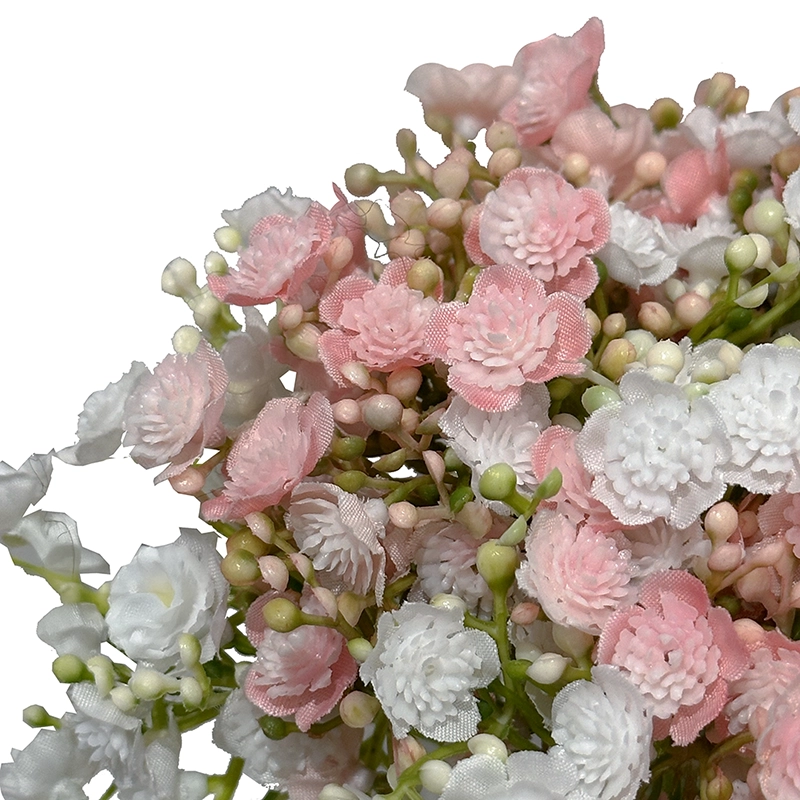Brudeslør buket kunstig blomst af plast i hvid og lyserød closeup