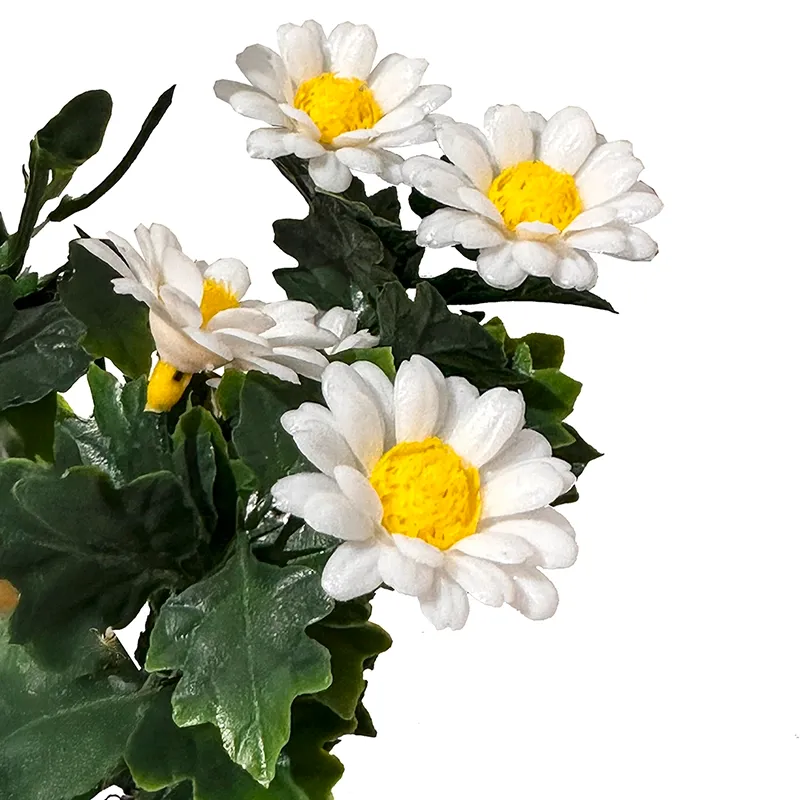 Kunstig buket af hvide margueritter i plast closeup