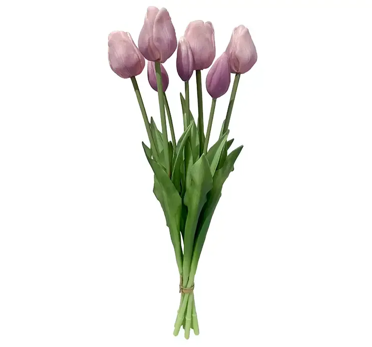 Kunstig tulipanbuket i lavndel farvet, af gummi og plast