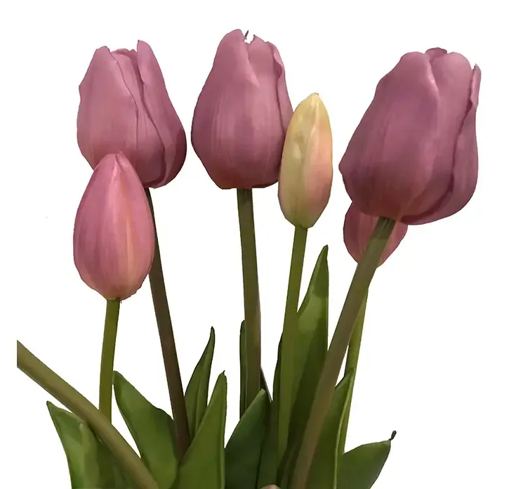 Kunstig tulipanbuket i lilla af gummi closeup