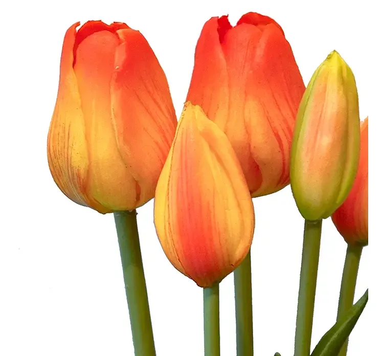 kunstig tulipan buket i orange nuancer af gummi og plast closeup