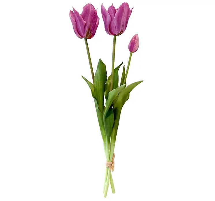 Tulipan buket i lilla af kunstige blomster med real touch i plast gummi 48cm