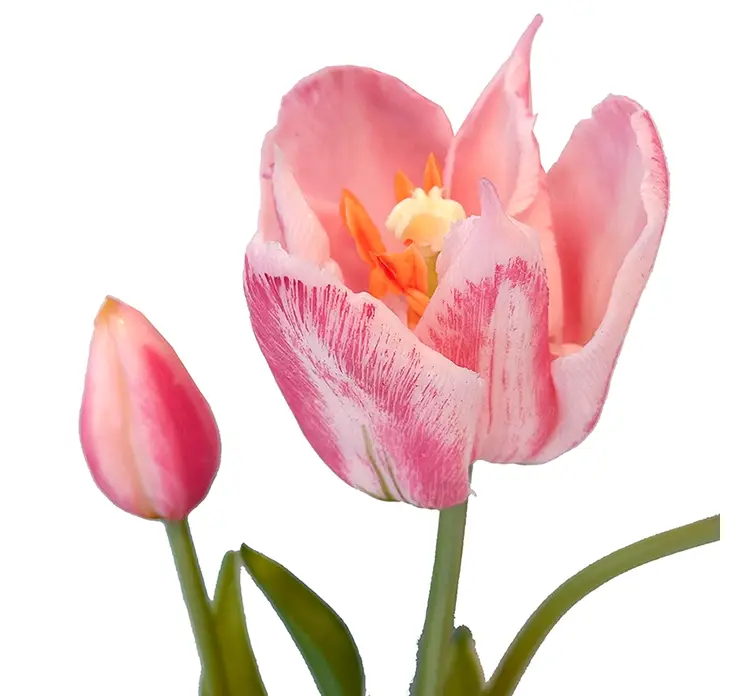 Tulipan buket af kunstige blomster i pink af plast closeup