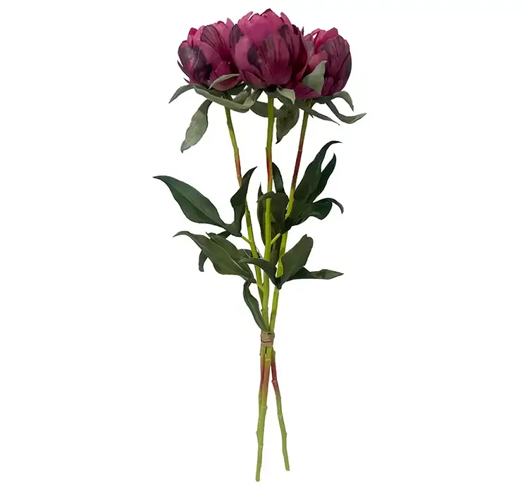 Kunstig pæon bundt med tre blomster i lilla af plast