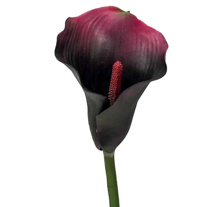 Calla kunstig blomst af plast i lilla farve closeup