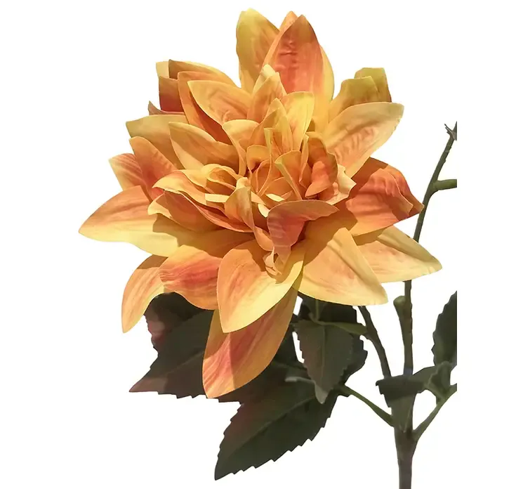 Dahlia i gul og orange af plast kunstig blomst closeup