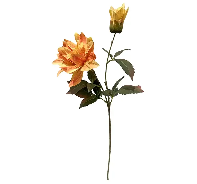 Dahlia i gul og orange af plast kunstig blomst