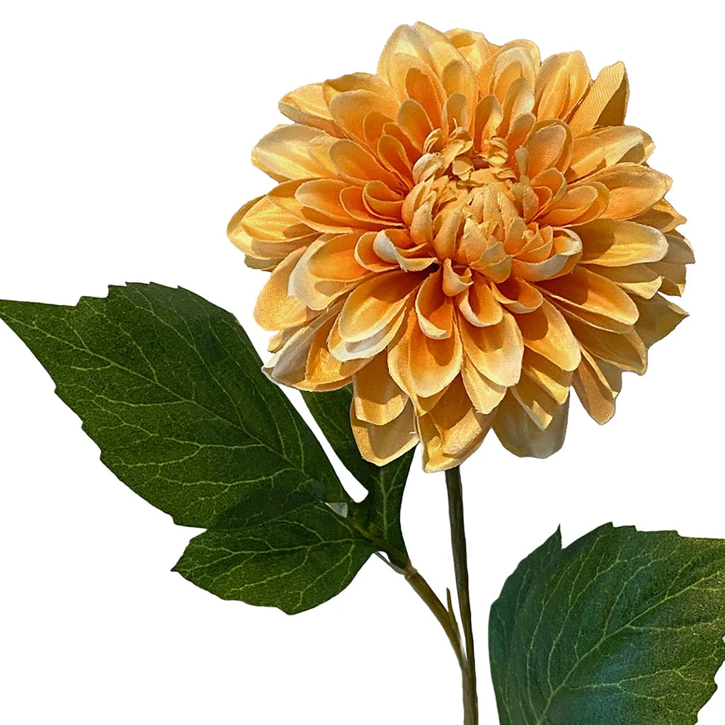 Dahlia af plast i orange, kunstig blomst closeup